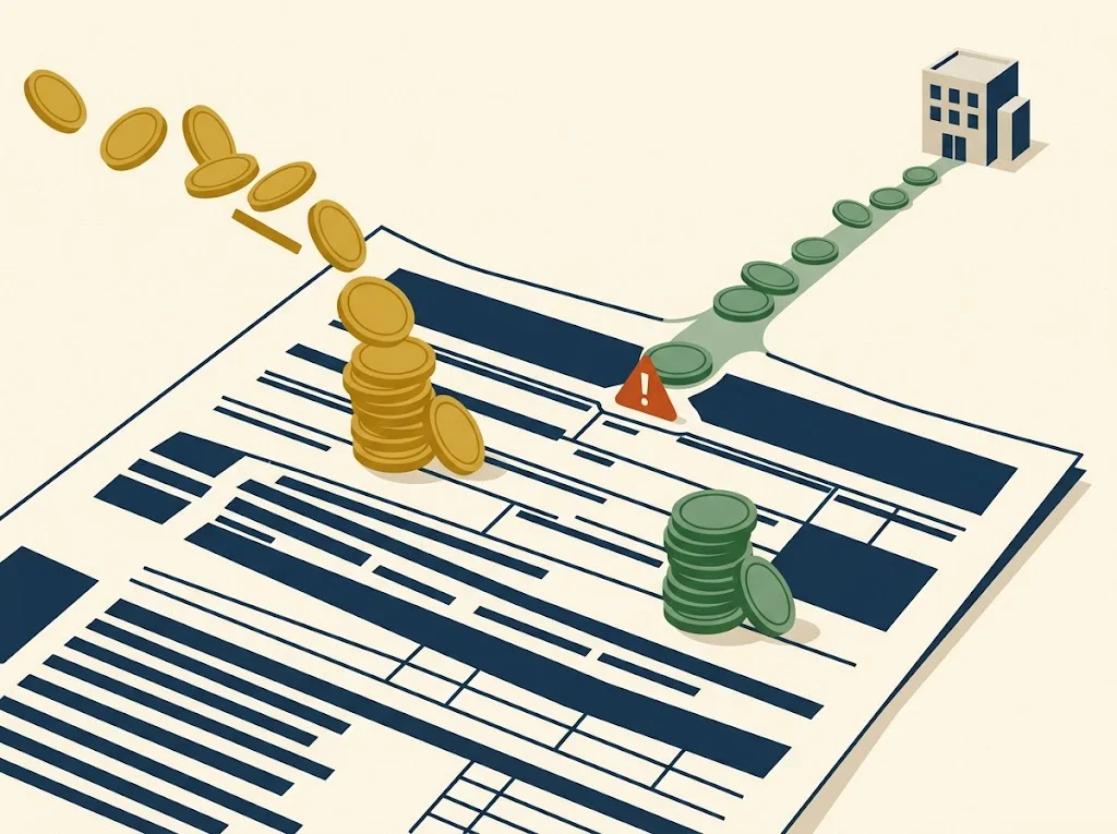 Editorial desk illustration of an IRS Form 8889 HSA line by line walkthrough with a W-2 and a calculator on cream paper